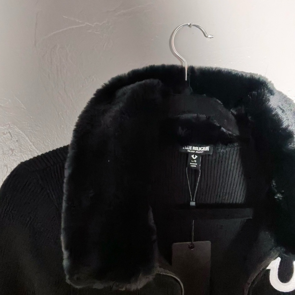 True Religion Black Jacket with Fur Collar - Picture 2 of 9